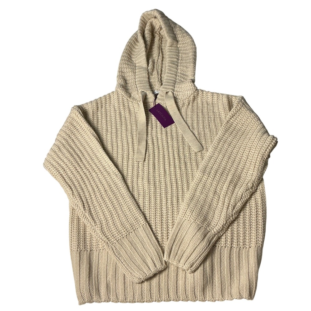 LASCANA Cream Knit Hooded Sweater Size US 0/2 Chunky Ribbed Pullover NWT